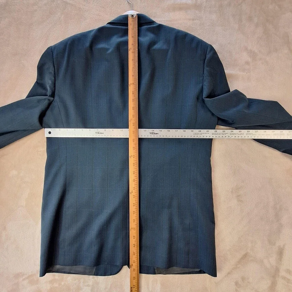 Vintage Christian Dior Suit Jacket Mens 44 Blue Herringbone Ventless 2 Btn
